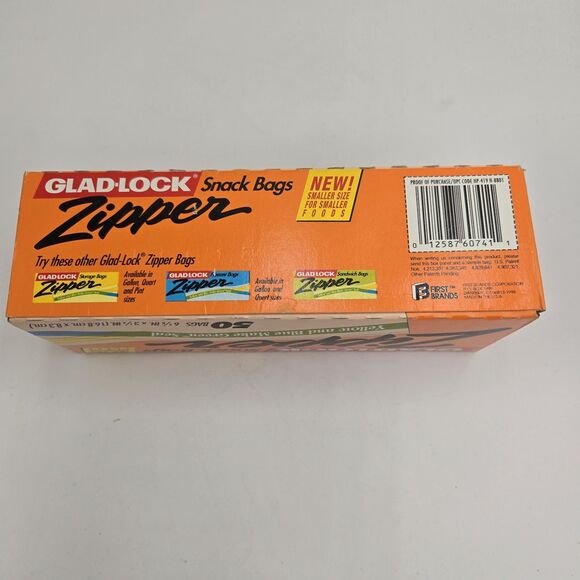 Vintage 1980s Glad-Lock Zipper Snack Bags 50 Ct Yellow Blue Make Green Seal NOS - Picture 4 of 6